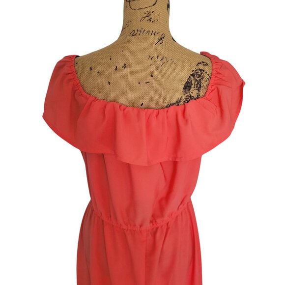 Kingston Grey Off-The-Shoulder High-Low Coral Maxi Dress Juniors XL - Picture 6 of 9